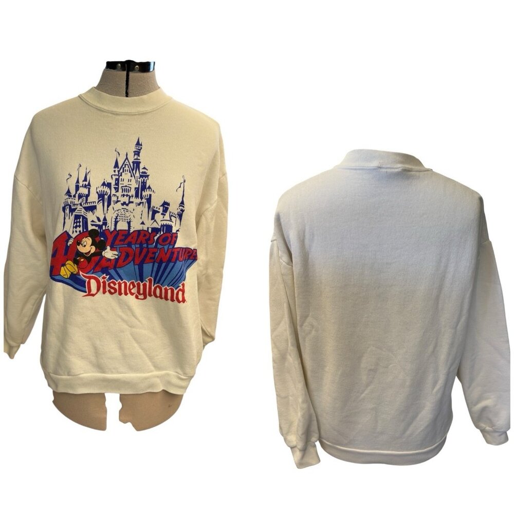 Vintage White 40 Years Walt Disney World Mickey Mouse Print Sweatshirt Lg